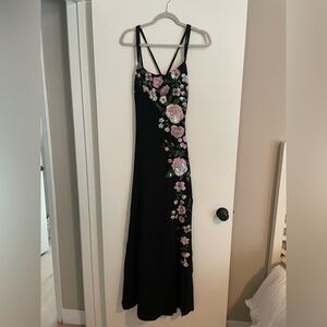 Fashion Nova Black Maxi Dress with Floral Embroidery
